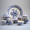 Elaborate Seated Skulduggery Blueware And China Collection