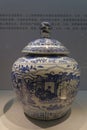 Blue and white porcelain jar with openwork figure patterns