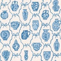 Blue and white pottery seamless pattern toile.