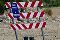 Blue and White Private Property Sign on Construction Barricade Royalty Free Stock Photo