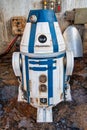 Blue and White R4 droid at Galaxy`s Edge