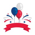 Blue white and red balloons with ribbon and fireworks vector design Royalty Free Stock Photo