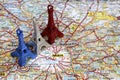 Blue white and red Eiffel tower on Paris map Royalty Free Stock Photo