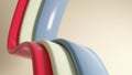 Blue, white and red shiny curves on ivory background. Abstract 3D design. Royalty Free Stock Photo