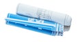 Blue and white rolled blueprint isolated Royalty Free Stock Photo