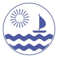 Blue and white round emblem for navigation theme
