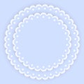 Blue and white scalloped lacy edge embroidery circle doilies, card template, vector