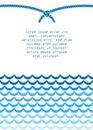 Blue and white sea waves and a navy rope knot template for your text, vector