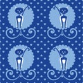 Blue and white seamless pattern with cats. Kids motif.