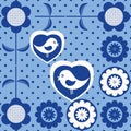 Blue and white seamless pattern with cats. Kids motif.