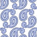 Blue and white seamless pattern. Ornament paisley for textiles,