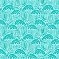Blue seamless nautic wave pattern, linear design