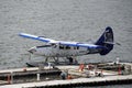 A blue and white seaplane