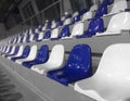 Blue and white seats at the tribune