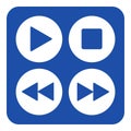 Blue, white sign - four music control buttons icon