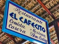 Blue white sign restaurant name El Cafecito Puerto Escondido Mexico