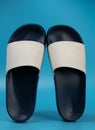 Blue and white slippers above view Royalty Free Stock Photo