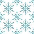 Blue and white snowflakes geometric christmas seamless pattern, vector