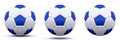 Blue and white soccer ball in three versions, with and without shadow. Isolated on white. 3d render. Royalty Free Stock Photo