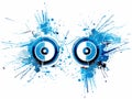 A Blue And White Speaker With Paint Splatters - Abstract DJ Splash