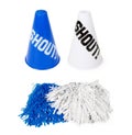 Blue and white sporting event pom-poms and cones Royalty Free Stock Photo