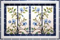 a blue and white stained glass window with blue flowers Royalty Free Stock Photo