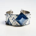 Blue And White Stone Cuff Bracelet With Darkroom Printing Style