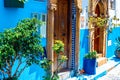 Blue and White Street in the Kasbah of the Udayas in Rabat Morocco Royalty Free Stock Photo