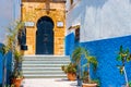 Blue and White Street in the Kasbah of the Udayas in Rabat Morocco Royalty Free Stock Photo