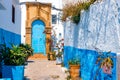 Blue and White Street in the Kasbah of the Udayas in Rabat Morocco Royalty Free Stock Photo