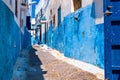 Blue and White Street in the Kasbah of the Udayas in Rabat Morocco Royalty Free Stock Photo