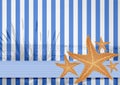 Blue white stripe pattern with starfishes Royalty Free Stock Photo