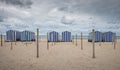 Blue and white striped vintage beach huts