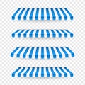Blue and white sunshade. Outdoor awnings for cafe and shop window isolated vector set. Tent sunshade for market, stripe Royalty Free Stock Photo