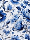 blue and white symmetrical seamless pattern, featuring symmetrical intricate floral patterns with leaves, vines, and flower Royalty Free Stock Photo