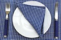 Blue and White Table or Picnic Place Setting. Royalty Free Stock Photo