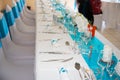 Blue and white table set up for wedding reception Royalty Free Stock Photo