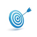 Blue and white target with arrow in bullseye Royalty Free Stock Photo
