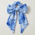Blue and white tie dye scrunchie with bow Royalty Free Stock Photo