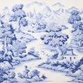 Blue And White Tile Landscape: Calm And Nostalgic Toile Design