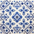 Blue And White Tile With Ornate Embroidery And Watercolor Designs