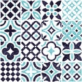 Blue and white tile seamless pattern. Patchwork grunge ornament. Vector illustration