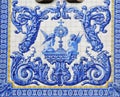 Blue and white tiled panel of two cherubs on Igreja de Santo AntÃÂ³nio dos Congregados church