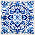 Blue And White Traditional Flower Tile: Majestic Qajar Art