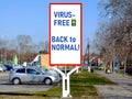 Blue, white and red traffic sign style virus-free environment message Royalty Free Stock Photo