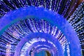 Blue and white tunel line Lighting illumination and decoration items bokeh Royalty Free Stock Photo