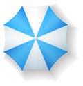 Blue white umbrella. Top view rain weather symbol