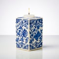 Vintage Delft Tile Scented Candle With Blue And White Patterns Royalty Free Stock Photo