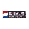 Blue And White Vector City Sign Of Rotterdam In The Netherlands