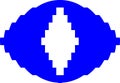 Blue and white vector graphic of a circle cut into segments and moved to form a shape resembling the eye of an alien Royalty Free Stock Photo
